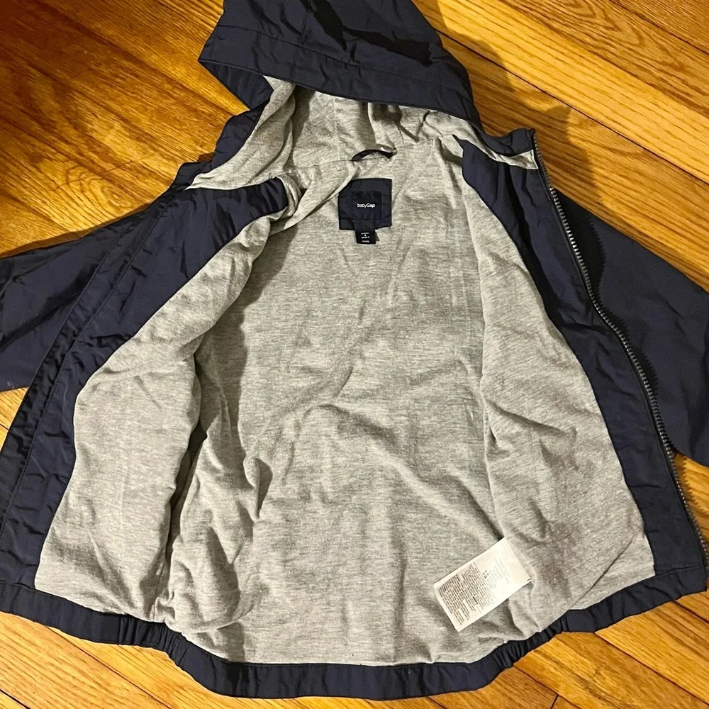 GAP BabyGap Toddler Kid Navy Hooded Jacket Coat with Jersey Gray Lining Size 5